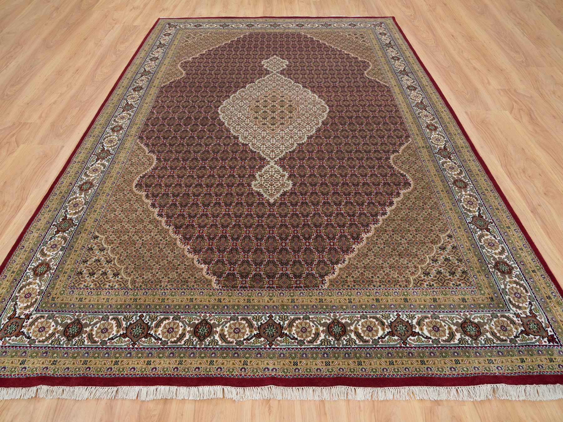 Tabriz Fine Oriental hand-knotted wool rug in Red & Porcelain Ivory, 10' x 13'10" — SKU O065769 (view 2)