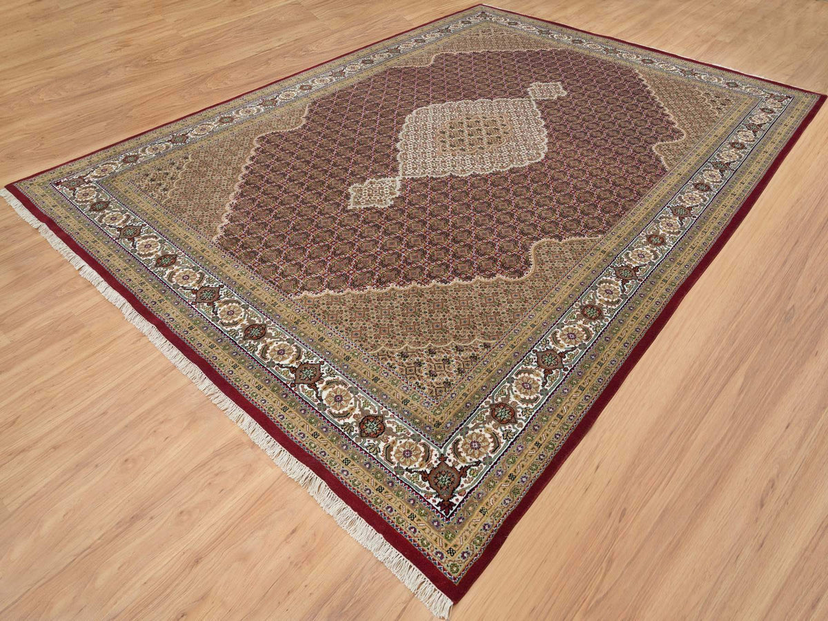 Tabriz Fine Oriental hand-knotted wool rug in Red & Porcelain Ivory, 10' x 13'10" — SKU O065769 (view 3)