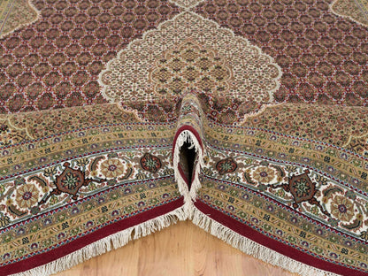 Tabriz Fine Oriental hand-knotted wool rug in Red & Porcelain Ivory, 10' x 13'10" — SKU O065769 (view 5)
