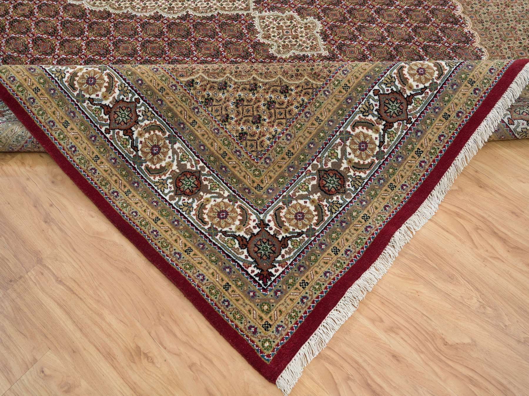 Tabriz Fine Oriental hand-knotted wool rug in Red & Porcelain Ivory, 10' x 13'10" — SKU O065769 (view 6)