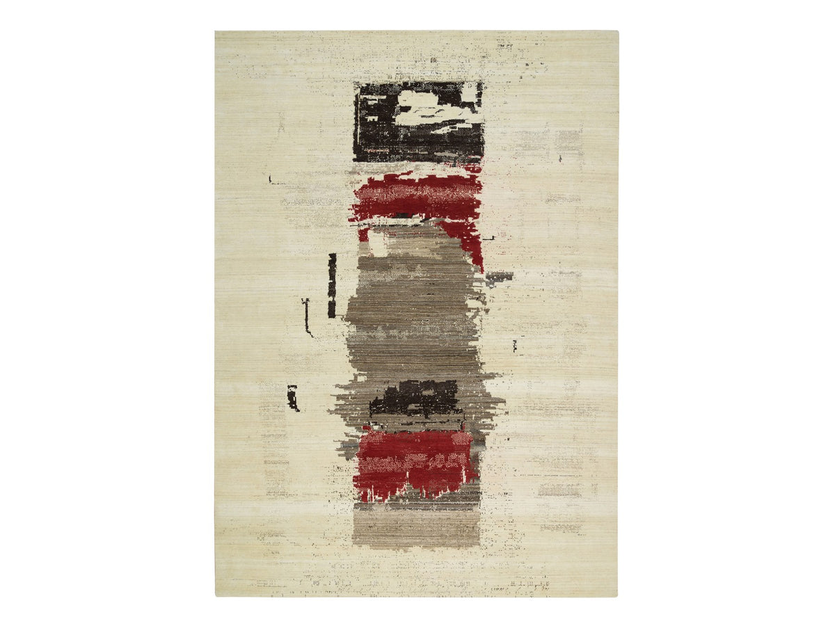 Gabbeh Modern / Contemporary hand-knotted wool rug in Ivory, 9'6" x 13'4" — SKU O065771