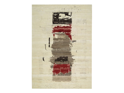 Gabbeh Modern / Contemporary hand-knotted wool rug in Ivory, 9'6" x 13'4" — SKU O065771