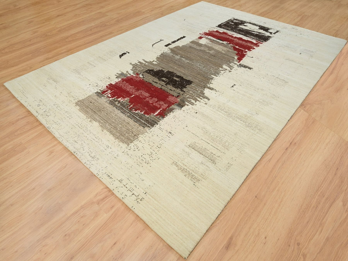 Gabbeh Modern / Contemporary hand-knotted wool rug in Ivory, 9'6" x 13'4" — SKU O065771 (view 3)