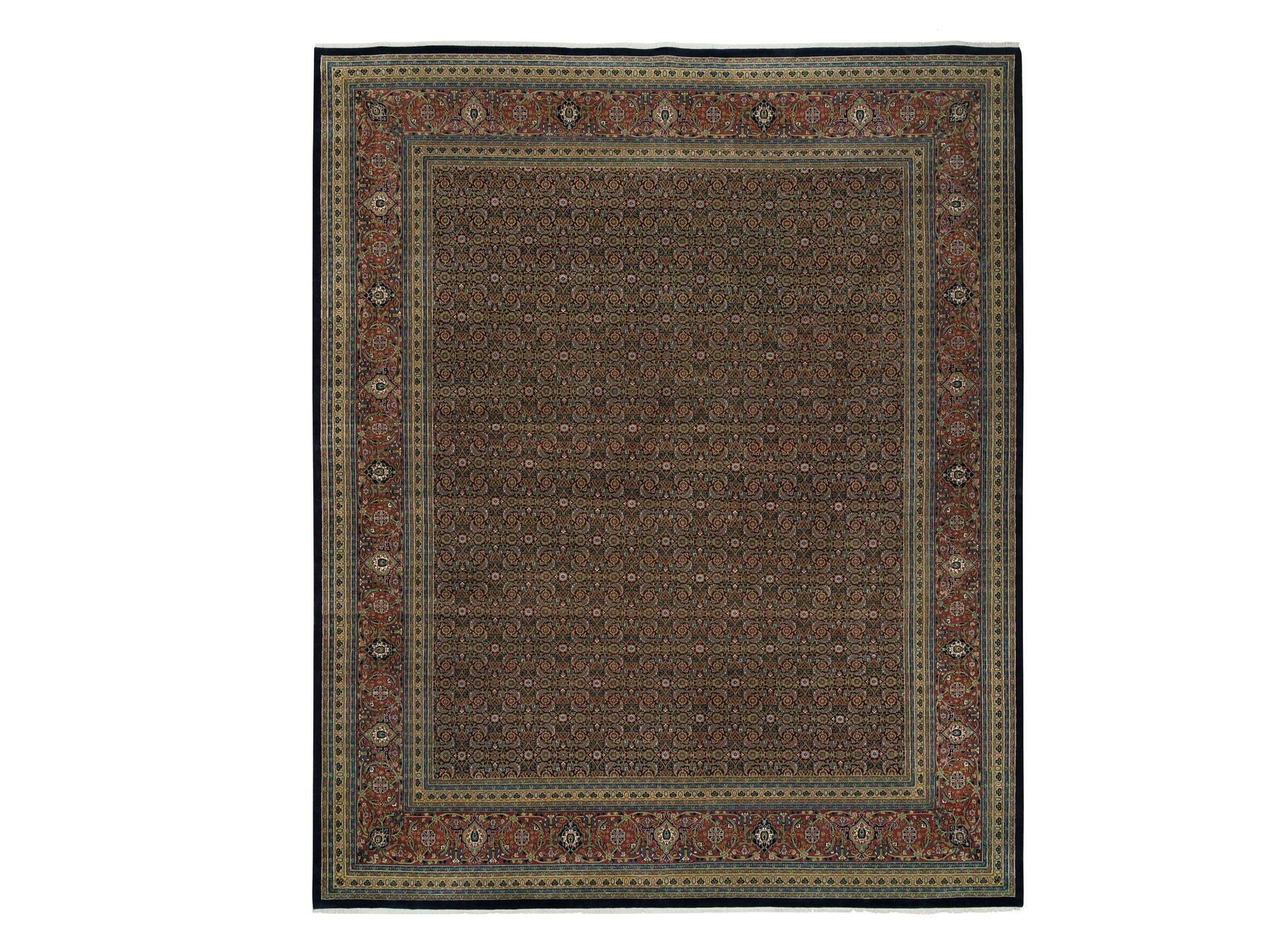 Herati Fine Oriental hand-knotted wool rug in Black & Brick Red, 11'11" x 15'3" — SKU O065791