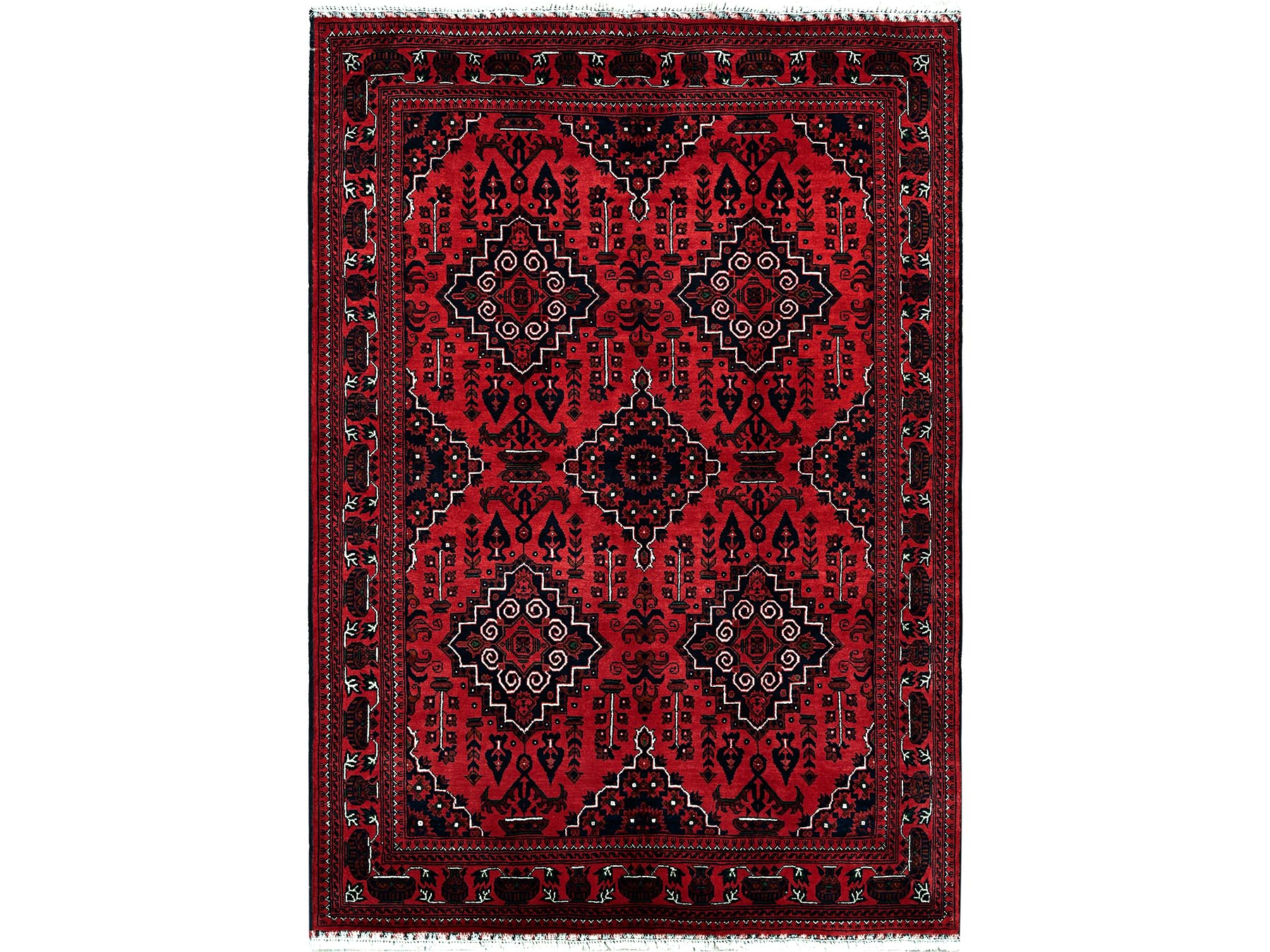 Tribal & Geometric hand-knotted wool rug in Red, 5' x 7' — SKU O0657
