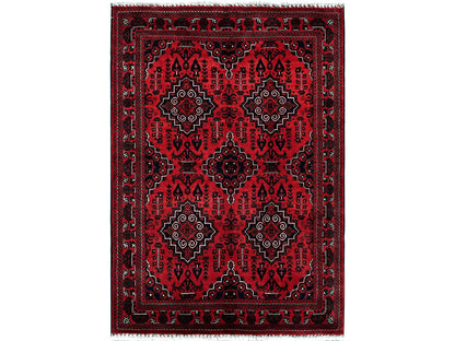 Tribal & Geometric hand-knotted wool rug in Red, 5' x 7' — SKU O0657