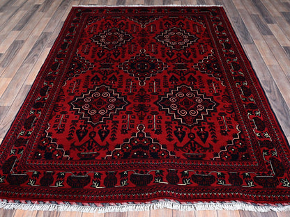 Tribal & Geometric hand-knotted wool rug in Red, 5' x 7' — SKU O0657 (view 2)