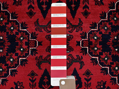Tribal & Geometric hand-knotted wool rug in Red, 5' x 7' — SKU O0657 (view 4)