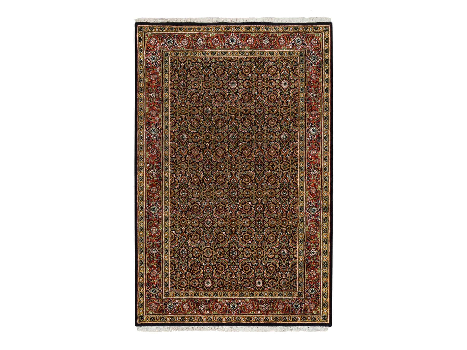 Herati Fine Oriental hand-knotted wool rug in Black & Sangria Red, 4'1" x 6'3" — SKU O065803