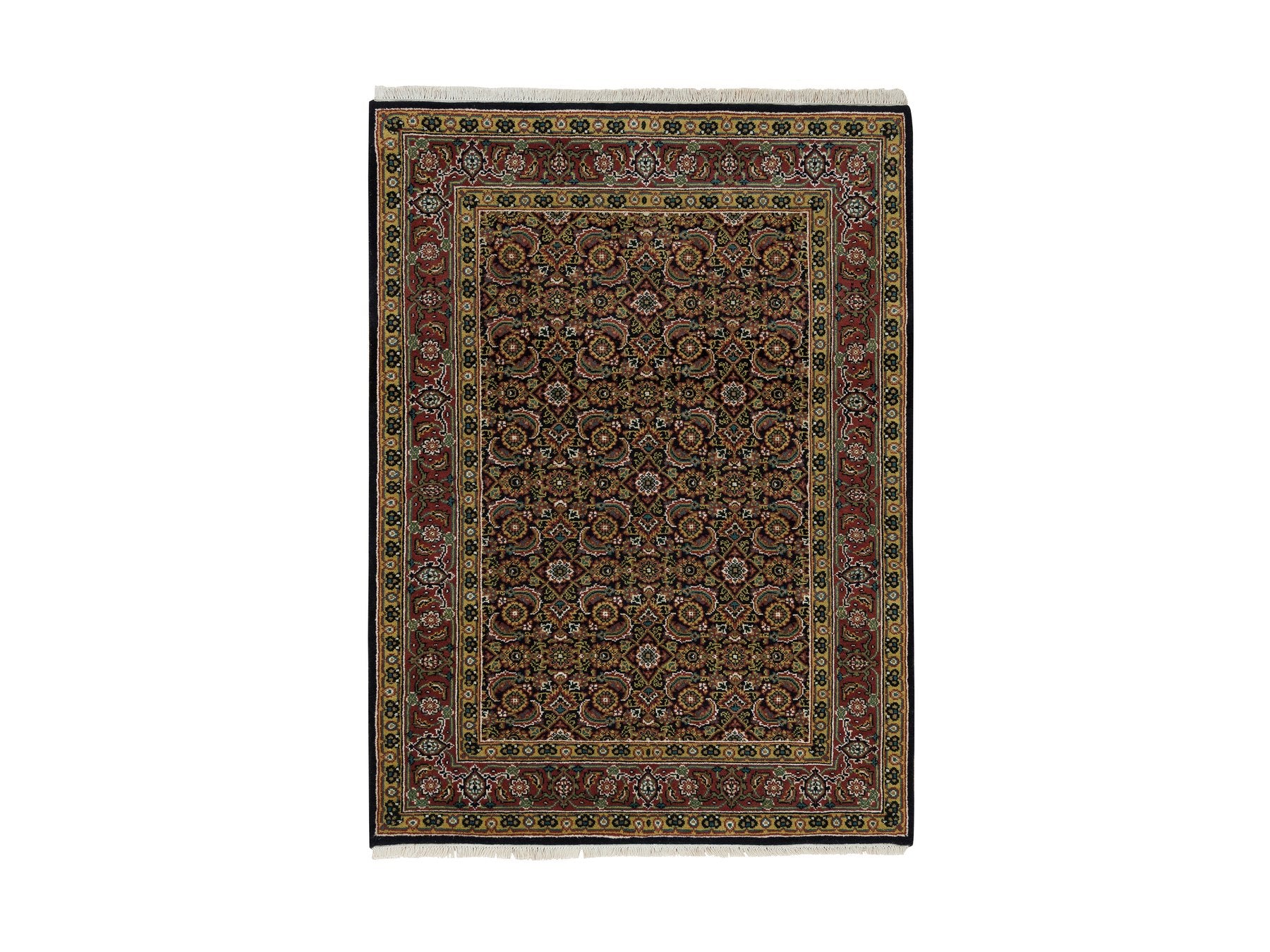 Herati Fine Oriental hand-knotted wool rug in Black & Sangria Red, 4'1" x 5'9" — SKU O065804