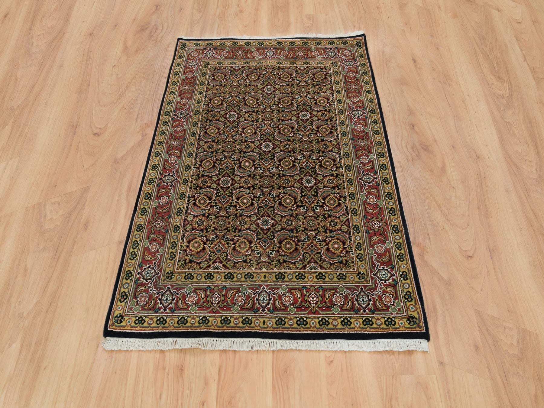 Herati Fine Oriental hand-knotted wool rug in Black & Sangria Red, 4'1" x 5'9" — SKU O065804 (view 2)