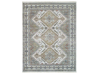 Shiraz Tribal & Geometric hand-knotted wool rug in Ivory & Whisper White, 13'8" x 17'9" — SKU O065817