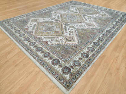 Shiraz Tribal & Geometric hand-knotted wool rug in Ivory & Whisper White, 13'8" x 17'9" — SKU O065817 (view 3)