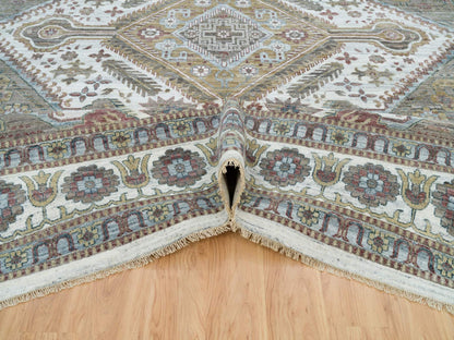 Shiraz Tribal & Geometric hand-knotted wool rug in Ivory & Whisper White, 13'8" x 17'9" — SKU O065817 (view 5)