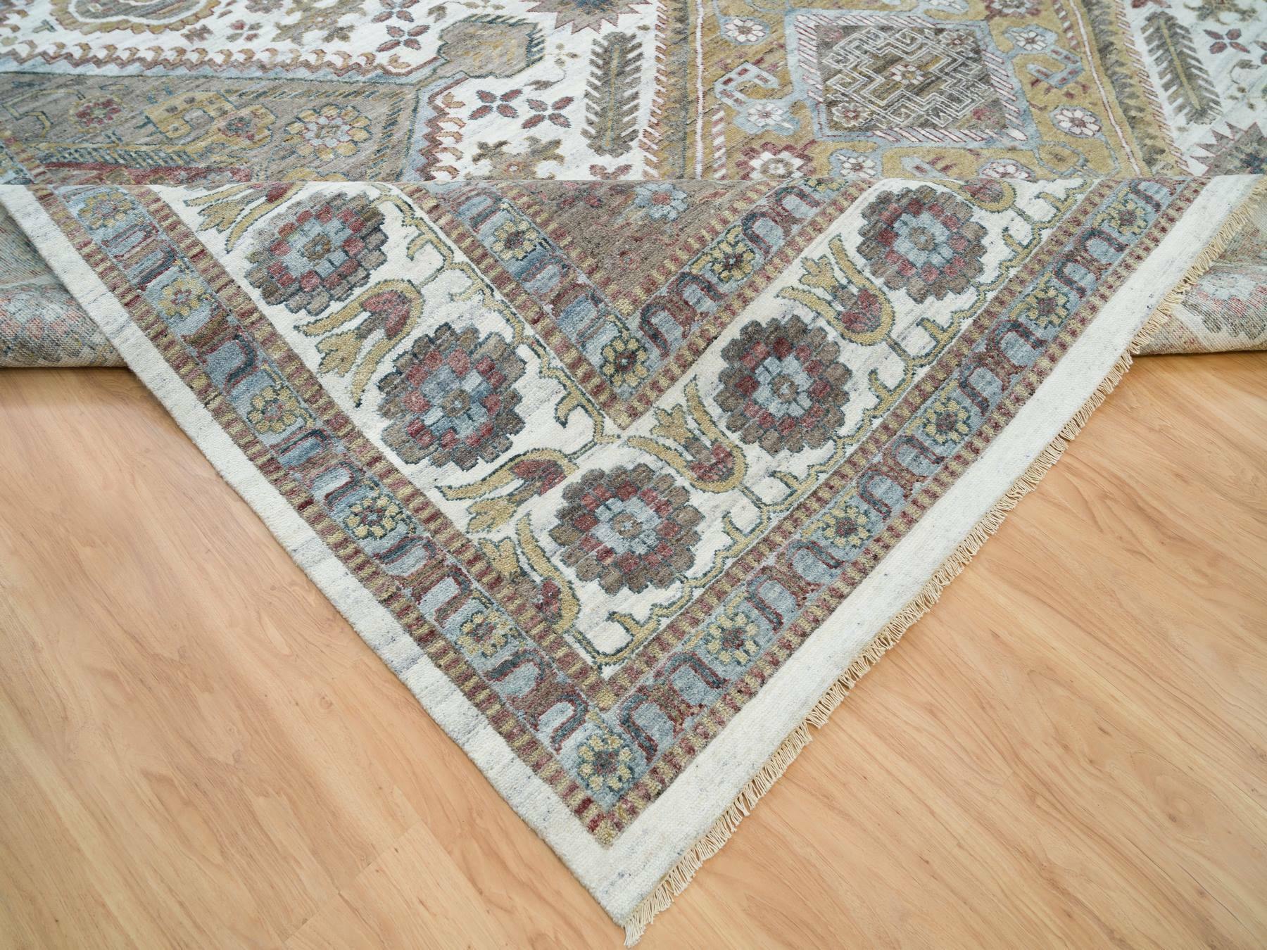 Shiraz Tribal & Geometric hand-knotted wool rug in Ivory & Whisper White, 13'8" x 17'9" — SKU O065817 (view 6)