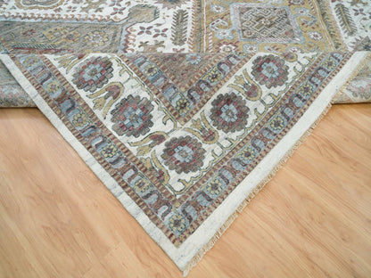 Shiraz Tribal & Geometric hand-knotted wool rug in Ivory & Whisper White, 13'8" x 17'9" — SKU O065817 (view 6)