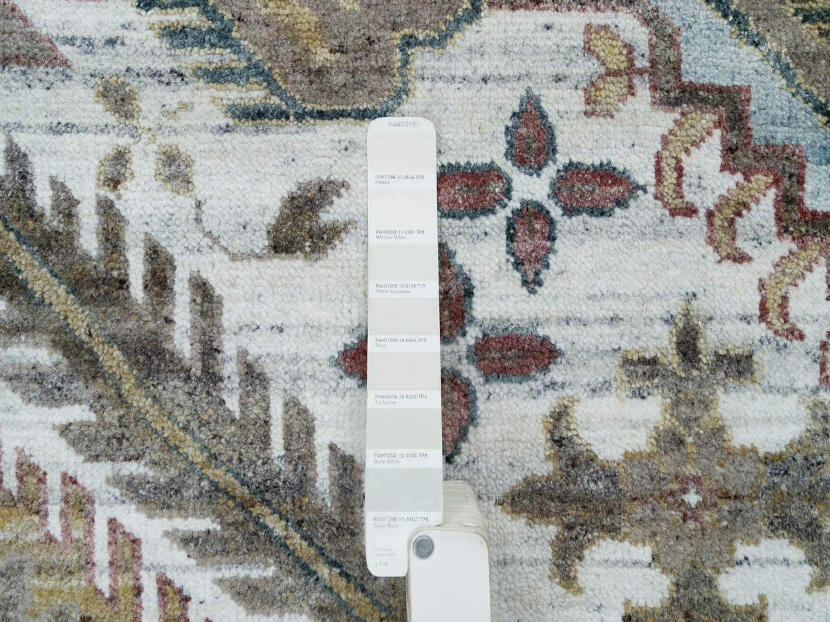 Shiraz Tribal & Geometric hand-knotted wool rug in Ivory & Whisper White, 13'8" x 17'9" — SKU O065817 (view 7)