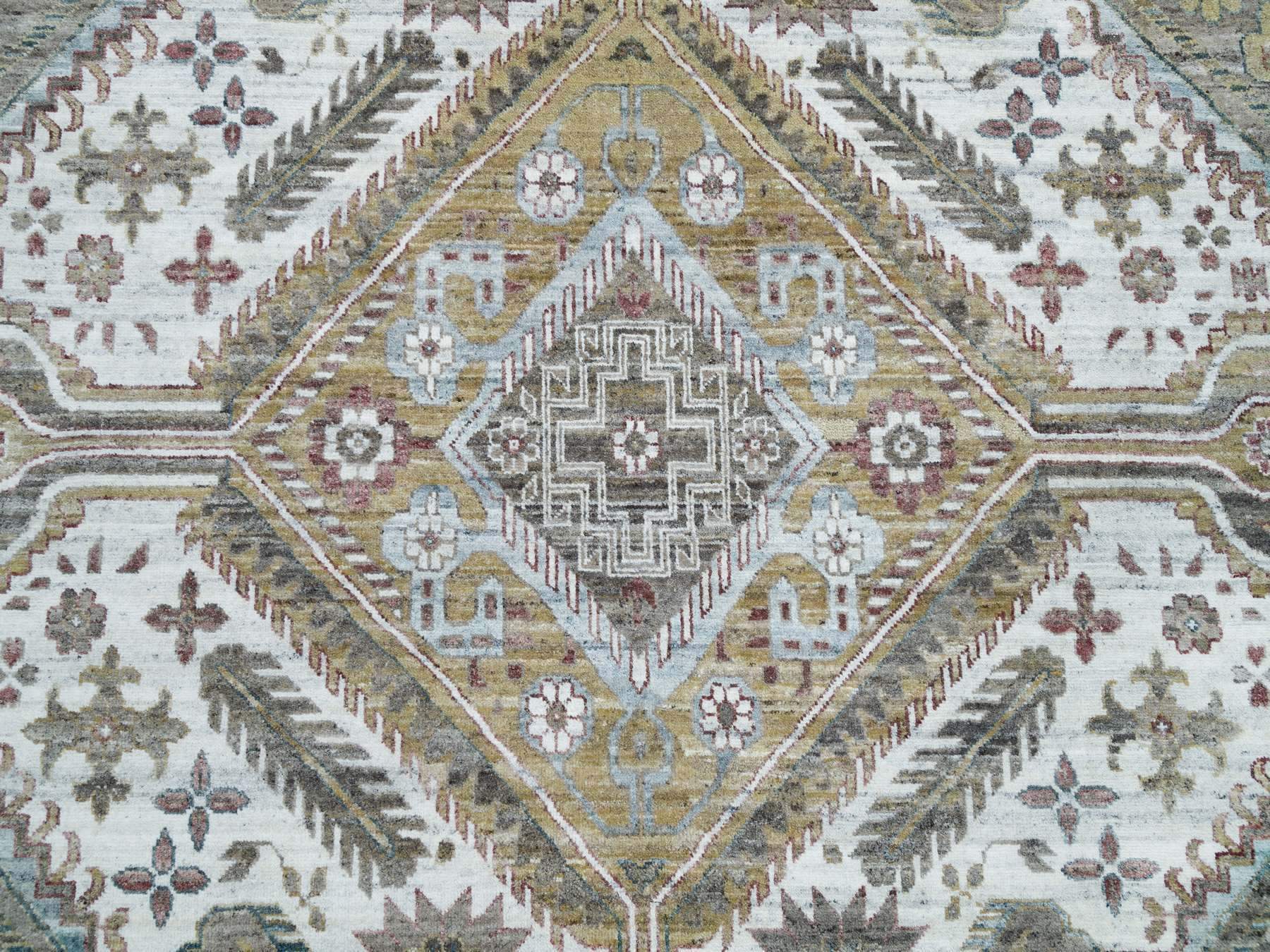 Shiraz Tribal & Geometric hand-knotted wool rug in Ivory & Whisper White, 13'8" x 17'9" — SKU O065817 (view 8)