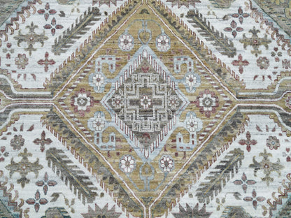 Shiraz Tribal & Geometric hand-knotted wool rug in Ivory & Whisper White, 13'8" x 17'9" — SKU O065817 (view 8)