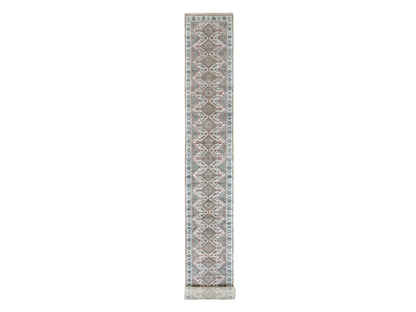 Shiraz Tribal & Geometric hand-knotted wool runner in Ivory & Vista White, 2'7" x 21'9" — SKU O065820