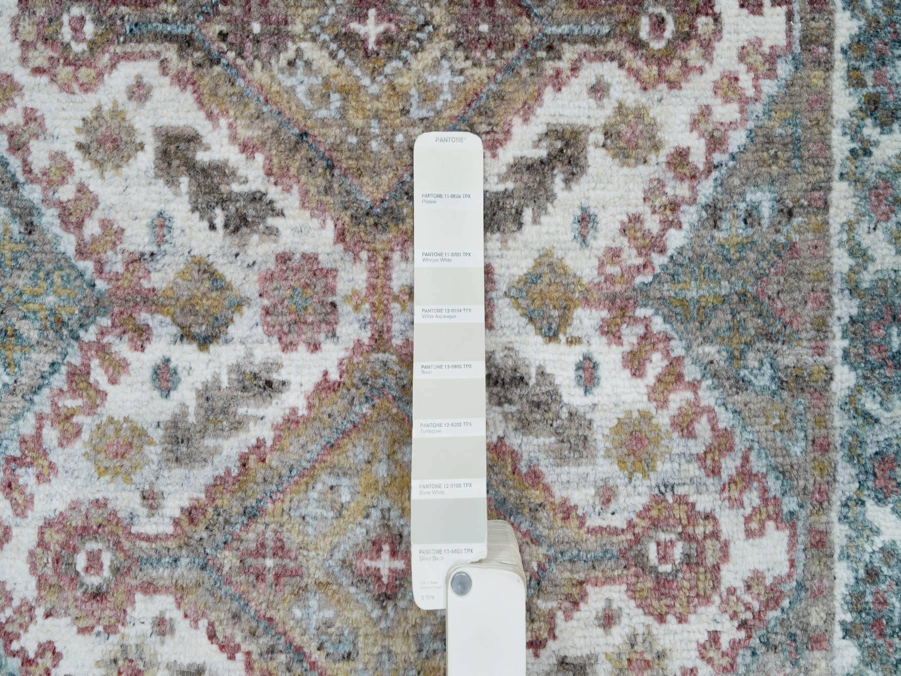 Shiraz Tribal & Geometric hand-knotted wool runner in Ivory & Vista White, 2'7" x 21'9" — SKU O065820 (view 4)