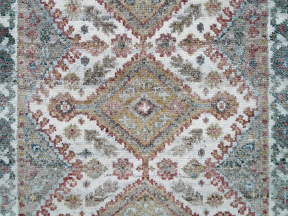 Shiraz Tribal & Geometric hand-knotted wool runner in Ivory & Vista White, 2'7" x 21'9" — SKU O065820 (view 5)