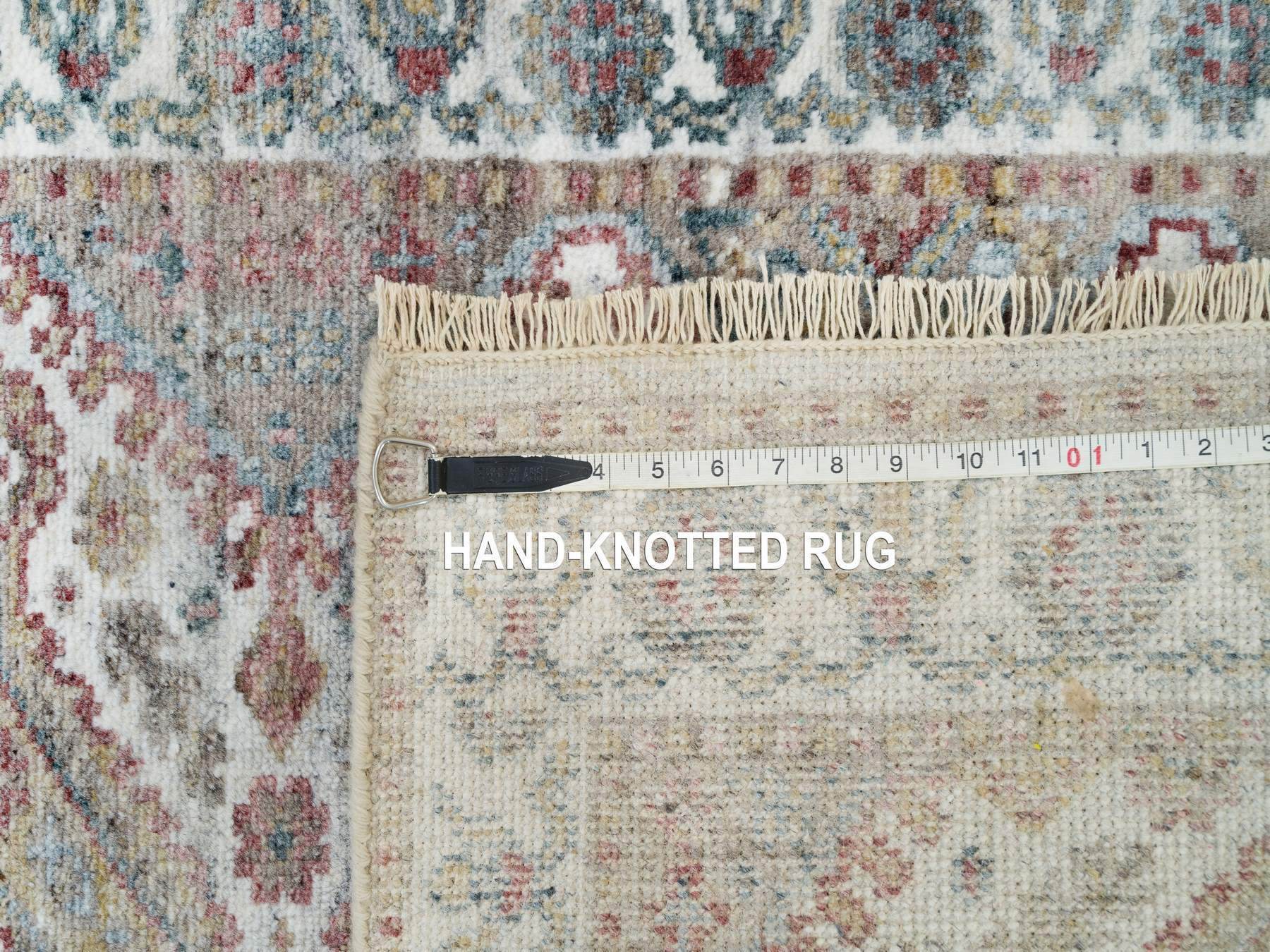 Shiraz Tribal & Geometric hand-knotted wool runner in Ivory & Vista White, 2'7" x 21'9" — SKU O065820 (view 8)
