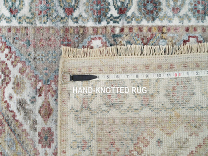 Shiraz Tribal & Geometric hand-knotted wool runner in Ivory & Vista White, 2'7" x 21'9" — SKU O065820 (view 8)