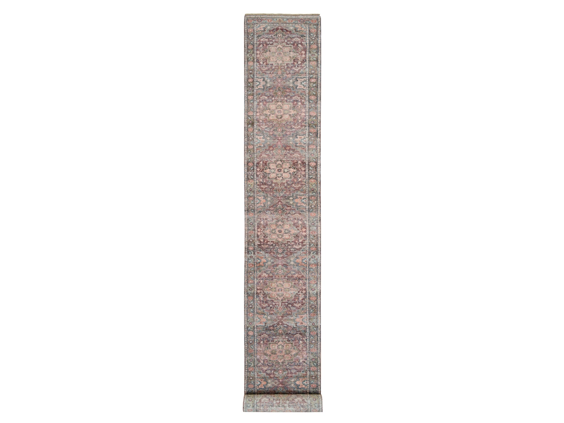Heriz Tribal & Geometric hand-knotted wool runner in Red & Gray, 2'8" x 21'10" — SKU O065822