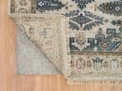 Tribal & Geometric hand-knotted wool runner in Ivory & Floral White, 2'7" x 21'7" — SKU O065823 (view 3)