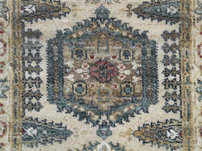 Tribal & Geometric hand-knotted wool runner in Ivory & Floral White, 2'7" x 21'7" — SKU O065823 (view 5)