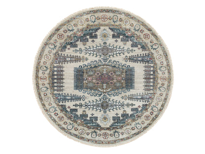 Ivory 8'0" x 8'0" Tribal Hand knotted Wool Rug - Sku: O065826