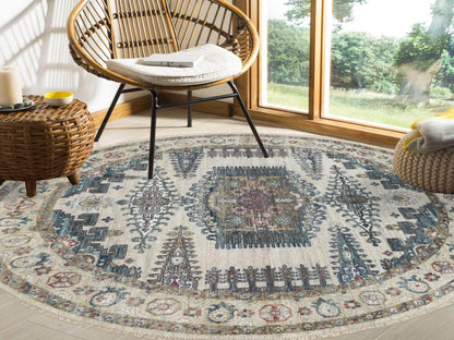 Ivory 8'0" x 8'0" Tribal Hand knotted Wool Rug - Sku: O065826