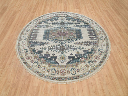 Ivory 8'0" x 8'0" Tribal Hand knotted Wool Rug - Sku: O065826