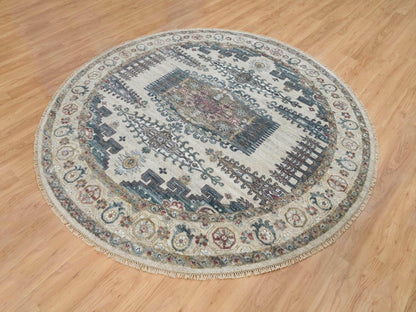 Ivory 8'0" x 8'0" Tribal Hand knotted Wool Rug - Sku: O065826
