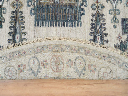 Ivory 8'0" x 8'0" Tribal Hand knotted Wool Rug - Sku: O065826
