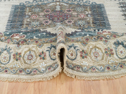 Ivory 8'0" x 8'0" Tribal Hand knotted Wool Rug - Sku: O065826