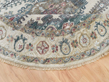 Ivory 8'0" x 8'0" Tribal Hand knotted Wool Rug - Sku: O065826