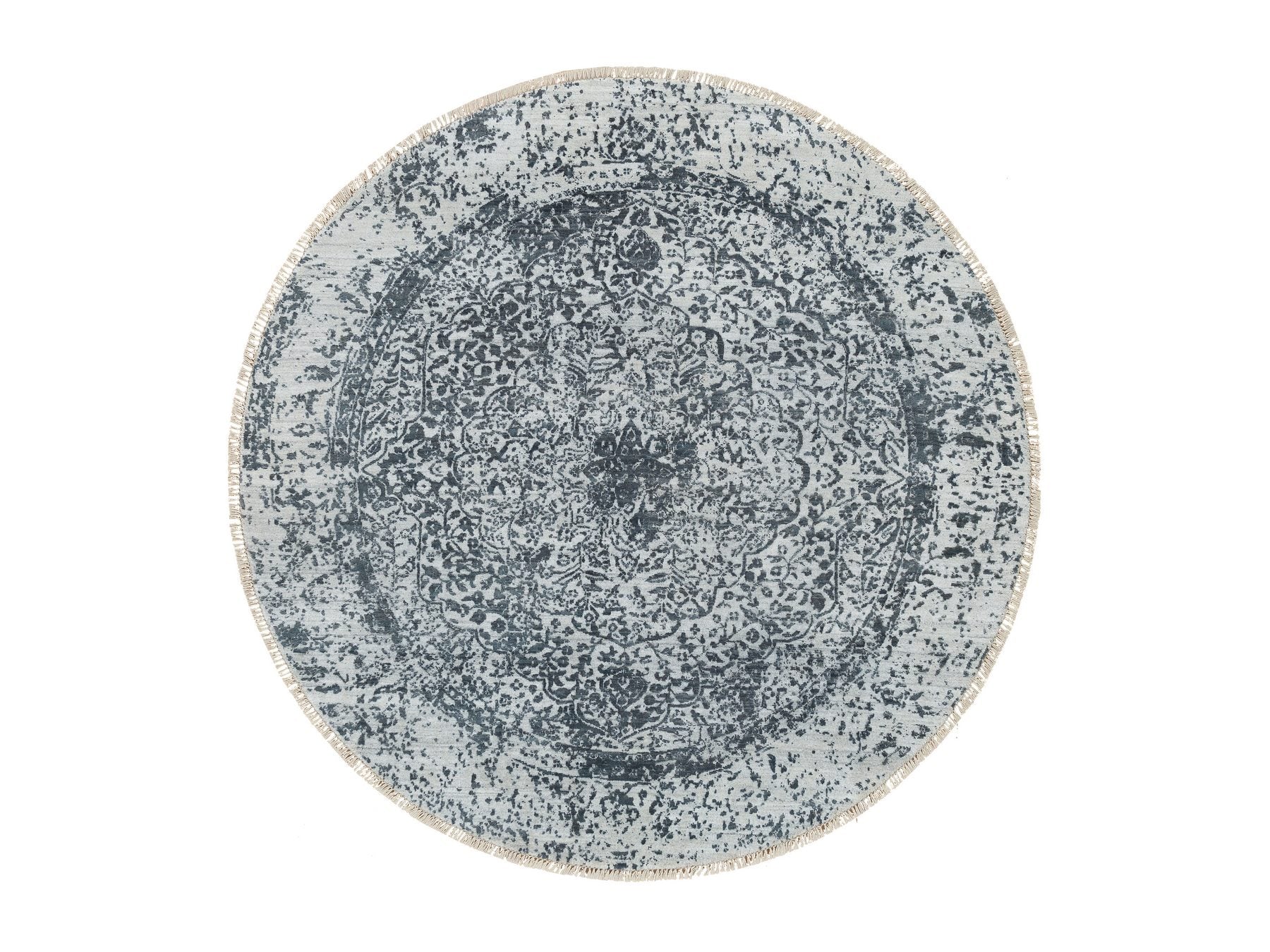 Transitional hand-knotted wool/silk rug in Gray, 5'11" x 5'11" — SKU O065829
