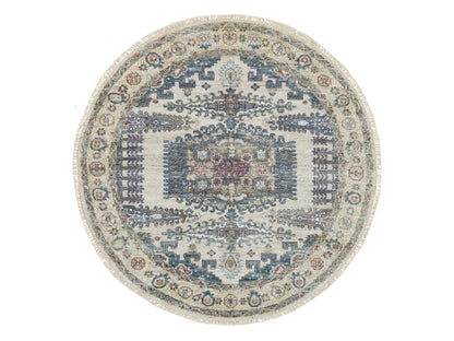 Ivory 5'10" x 5'10" Tribal Hand knotted Wool Rug - Sku: O065837