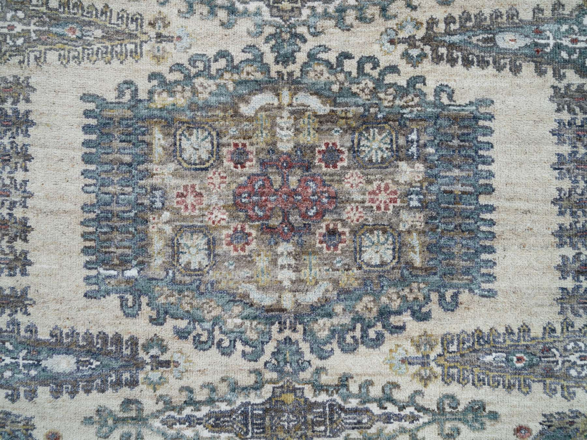 Tribal & Geometric hand-knotted wool rug in Ivory & Eggshell Ivory, 5'10" x 5'10" — SKU O065837 (view 5)
