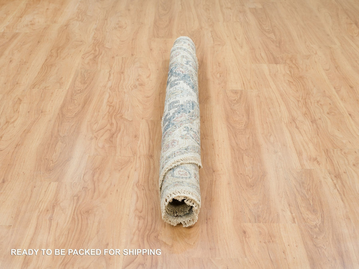 Tribal & Geometric hand-knotted wool rug in Ivory & Eggshell Ivory, 5'10" x 5'10" — SKU O065837 (view 6)