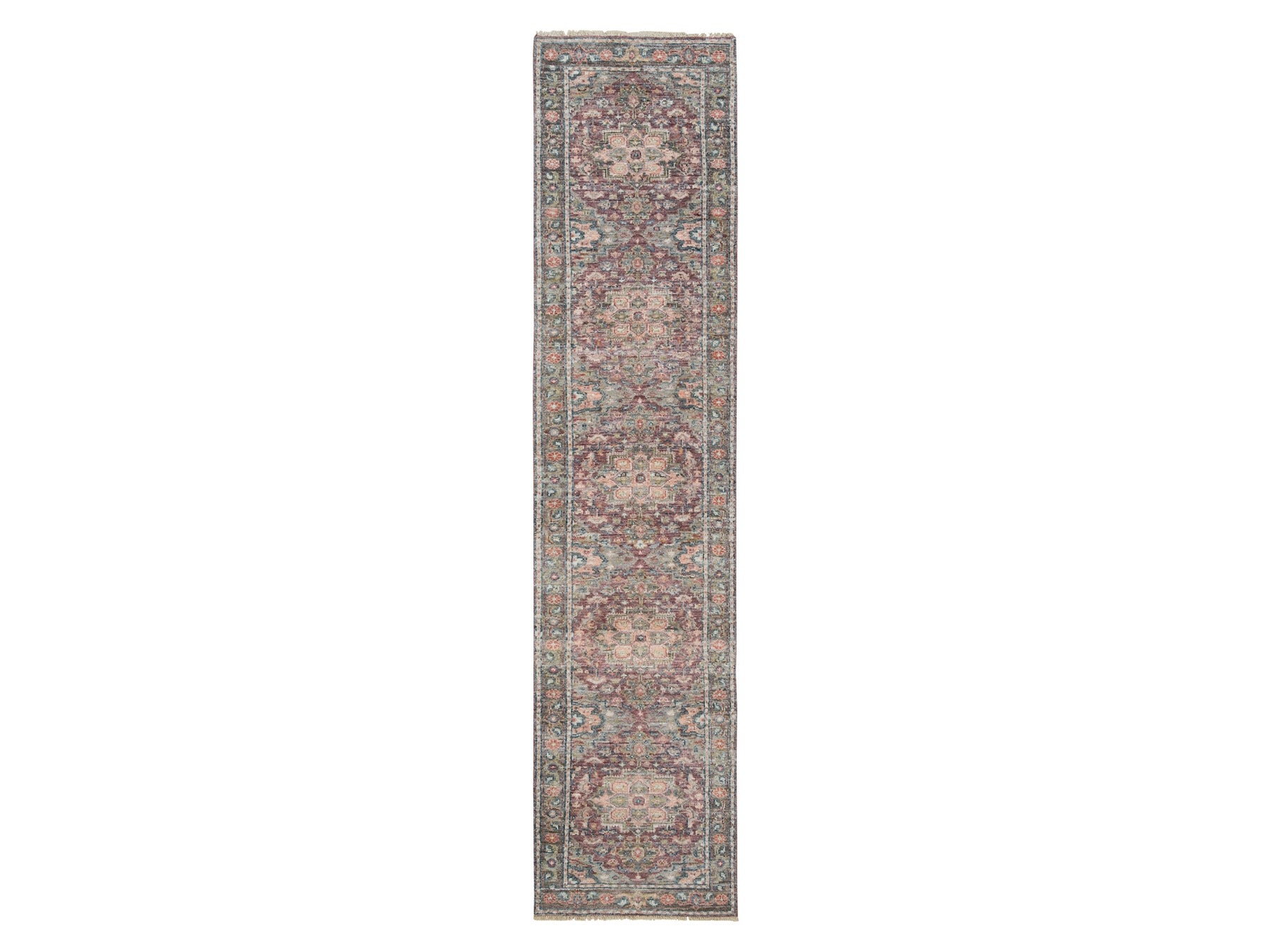 Heriz Tribal & Geometric hand-knotted wool runner in Red & Gainsboro, 2'6" x 11'9" — SKU O065849