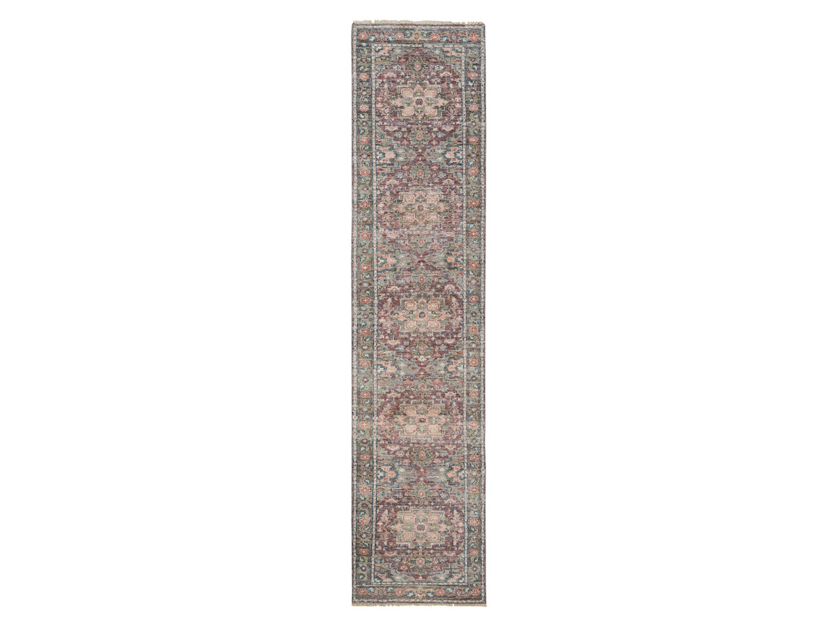 Heriz Tribal & Geometric hand-knotted wool runner in Red & Gainsboro, 2'6" x 11'9" — SKU O065849