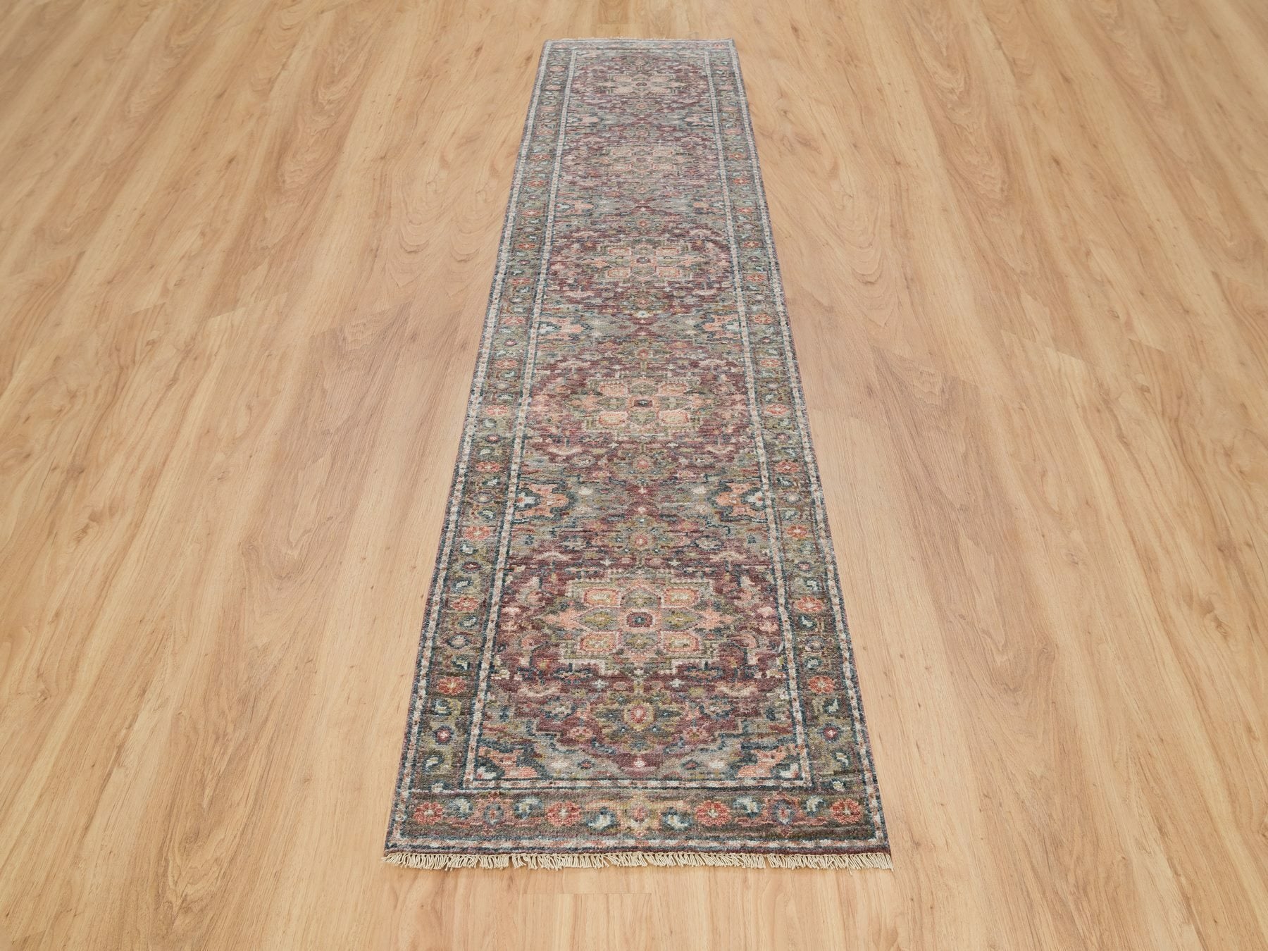 Heriz Tribal & Geometric hand-knotted wool runner in Red & Gainsboro, 2'6" x 11'9" — SKU O065849 (view 2)