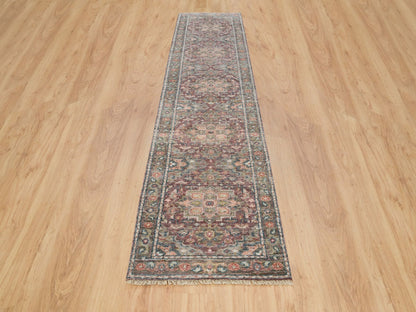 Red 2'6" x 11'9" Tribal Hand knotted Wool Rug - Sku: O065849