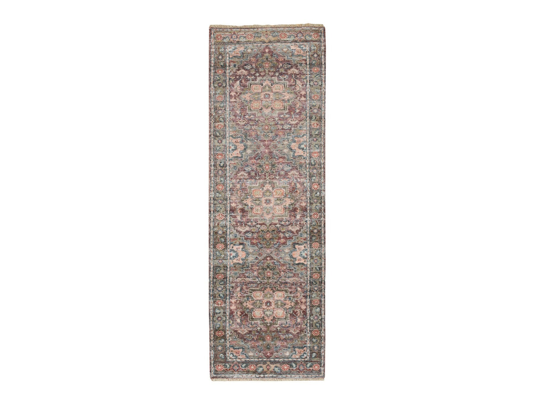 Heriz Tribal & Geometric hand-knotted wool runner in Red & Owl Gray, 2'7" x 7'10" — SKU O065850