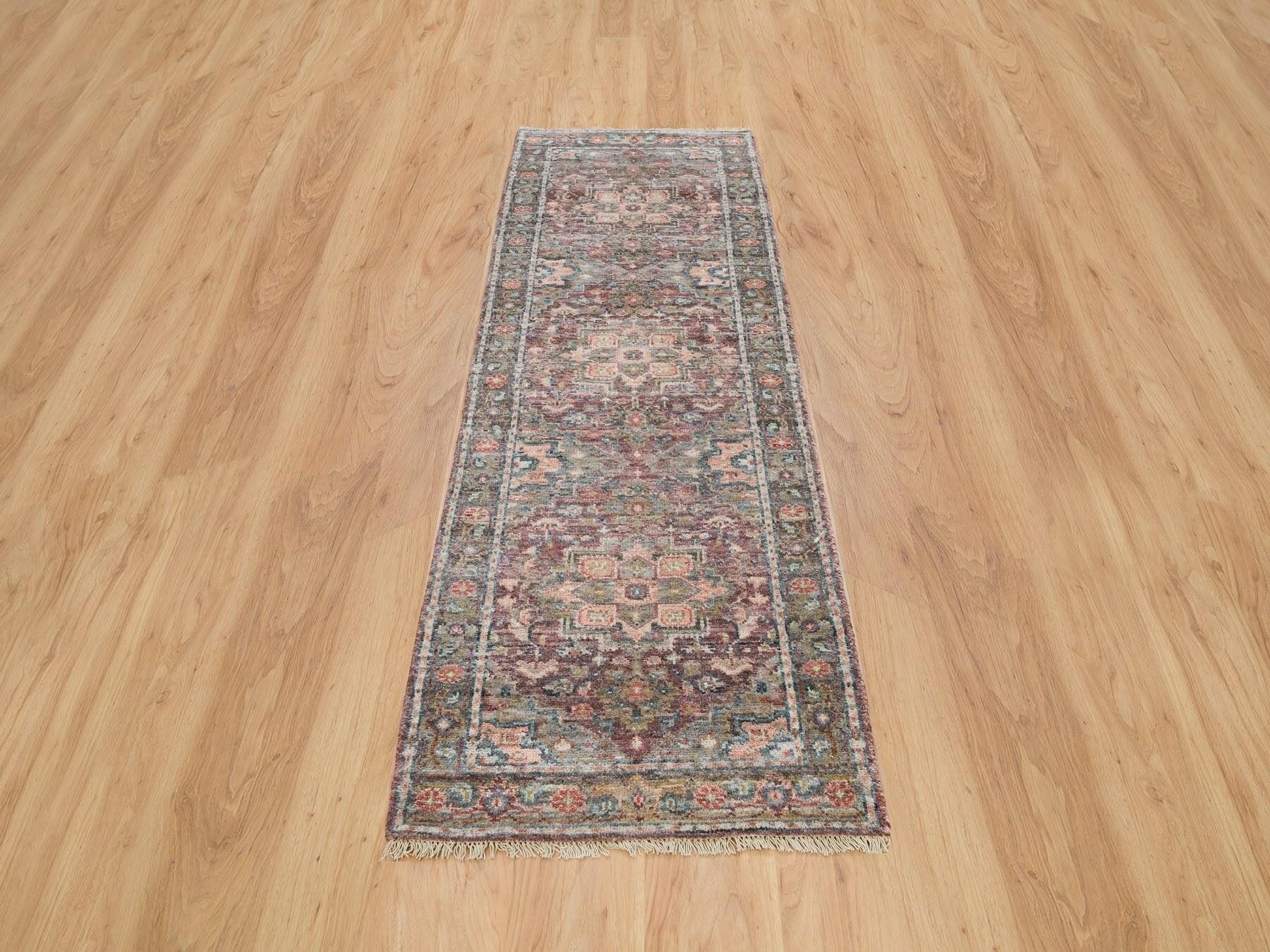 Heriz Tribal & Geometric hand-knotted wool runner in Red & Owl Gray, 2'7" x 7'10" — SKU O065850 (view 2)