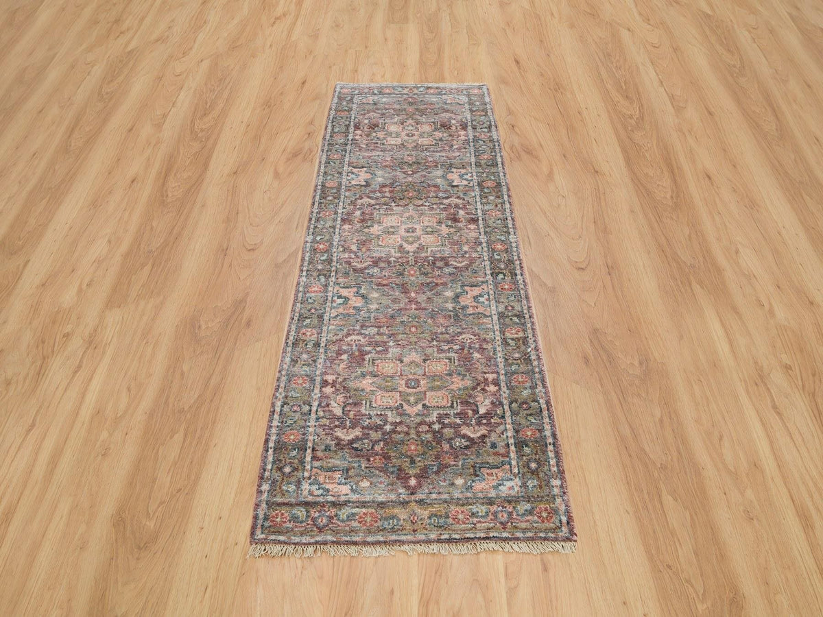 Heriz Tribal & Geometric hand-knotted wool runner in Red & Owl Gray, 2'7" x 7'10" — SKU O065850 (view 2)