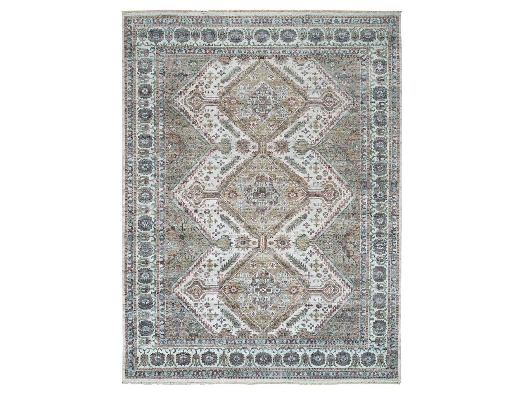 Shiraz Tribal & Geometric hand-knotted wool rug in Ivory, 8'10" x 11'10" — SKU O065856